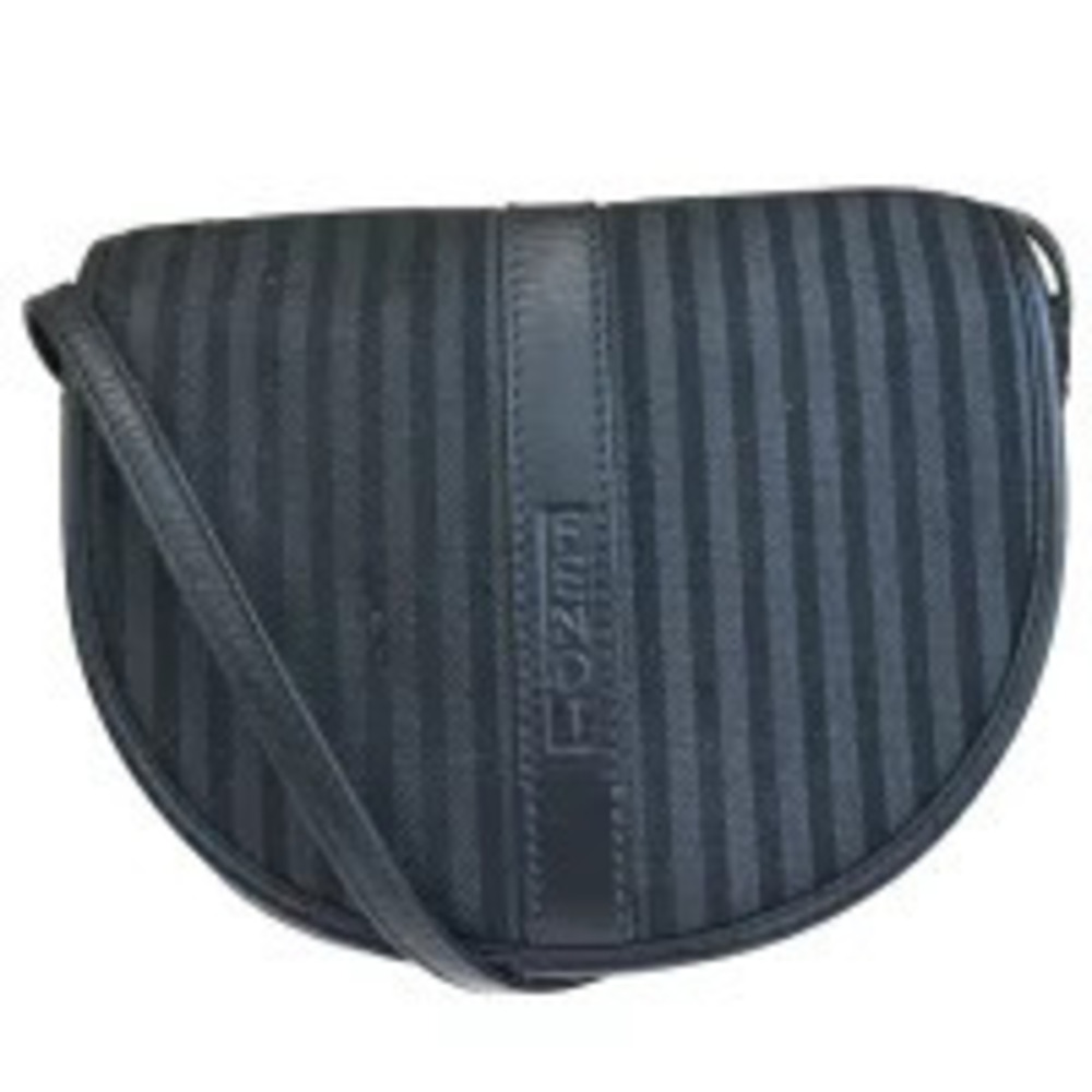 Fendi Pequin Shoulder Bag Pouch Clutch Black Canvas Leather